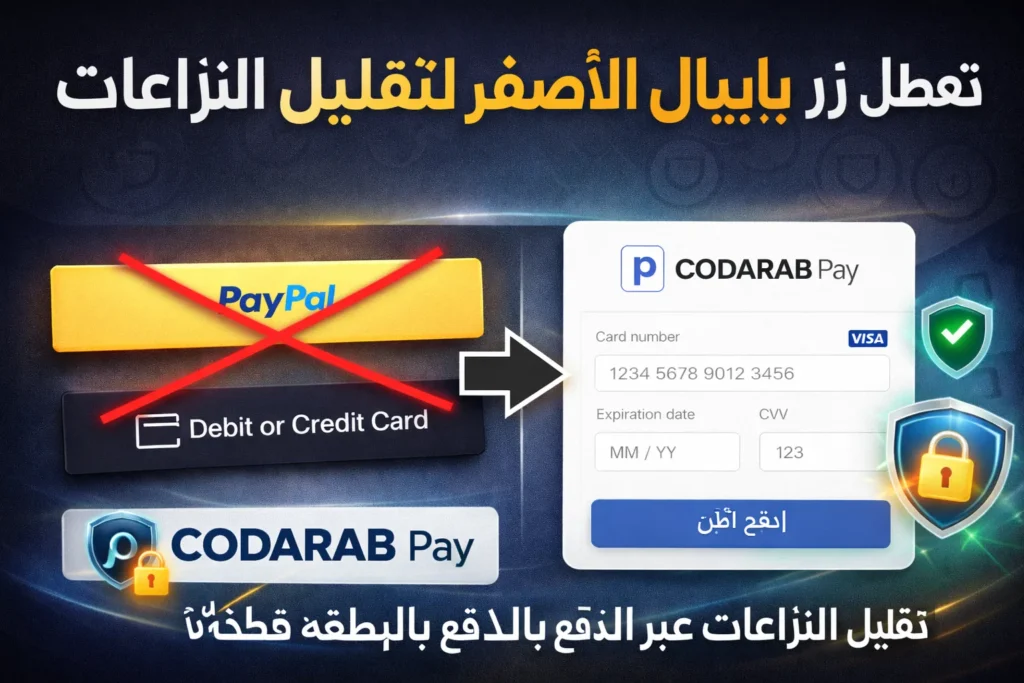 تعطيل زر بايبال الأصفر لتقليل النزاعات باستخدام CODARAB Pay وحماية المدفوعات في ووكومرس.